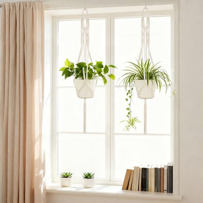 Mkono 2 Packs 43 Inch Macrame Plant Hanger Large for up to 12 Inch Pot Extra Long Hanging Plant Holder Hanging Planter Basket for Indoor Outdoor Boho Home Decor(POTS NOT Included)