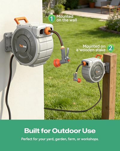 Retractable Garden Hose Reel 1/2"x150ft, 3-Ply Reinforced Heavy Duty Garden Hose Reel, Kink-Free Rewind and Lock at Any Length, Rust Prevention Metal Mount, 180° Swivel Bracket for Lawn & Gardening - color: 150 Ft X 1/2 Inch