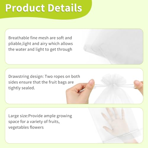 50PCS Fruit Protection Bags, 6x9 Inch White Fruit Netting Cover Bags Drawstring Mesh Fruit Protectors Pest Barrier for Plant Fruit Flower Veggies Garden - size: 50PCS 6x9 inches