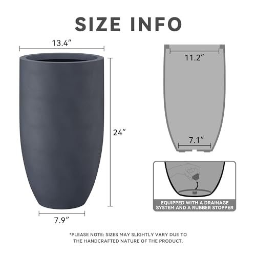 Kante Large Round Tapered Charcoal Concrete Planter 24" Tall, Outdoor - color: Charcoal, size: 24" Tall