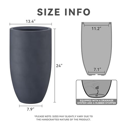 Kante Large Round Tapered Charcoal Concrete Planter 24" Tall, Outdoor - color: Charcoal, size: 24" Tall
