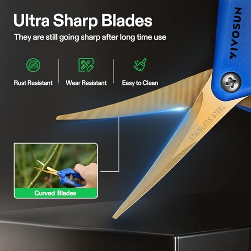 VIVOSUN 6.5 Inch Garden Scissors, Blue Pruning Shears for Plants, 6-Pack - style: Blue Curved Blade