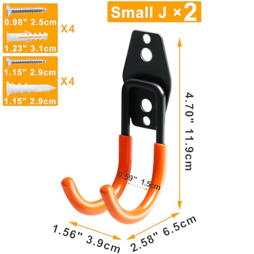 KURUI Heavy Duty Garage Hooks for Hanging, 2 Pack Metal Garage Organization Hooks, Garage Storage Hooks for Ladder Extension Cord Cable, Wall Mount Small Utility Hooks, Garden Tool Organizer/Hanger - size: 2.5 Inch