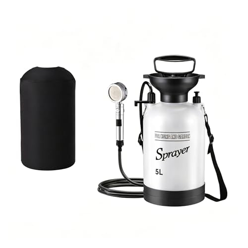 5L Hand Press Portable Shower, 10 Spray Modes with Removable Hose & Shower Head, No Electric Needed – Ideal for Camping Hiking Travel Beach Garden Pet Shower - color: Insulation sleeve 5L