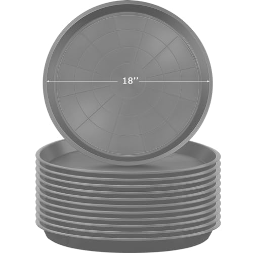 Eccliy 12 Pcs Plastic Plant Saucers Tray, Gray, 18 Inch, Round - color: Gray, size: 18 Inch, style: Round