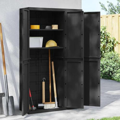 vidaXL Outdoor Storage Cabinet Black 38.2"x14.6"x65" PP - color: Black