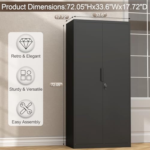 GREATMEET Garage Storage Cabinet, 1.83" H Lockable Metal Cabinet, Black - color: Black, size: 18"D x 34"W x 72"H