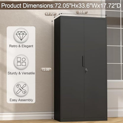 GREATMEET Garage Storage Cabinet, 1.83" H Lockable Metal Cabinet, Black - color: Black, size: 18"D x 34"W x 72"H