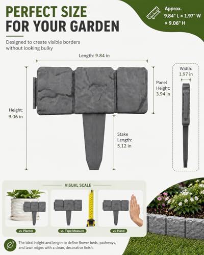 Faux Stone Garden Fence No Dig Landscape Edging Border (red, 20pcs) - color: red