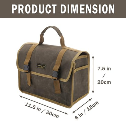 Canvas Tool Storage Bag - Portable Garden Tool Carrying Case with 3 Pockets + 2 Release Buckles, Multi-Purpose 16OZ Waxed Canvas Tool Tote Bag | 11.5"L x 6"W x 7.5"H | Grey - color: Grey