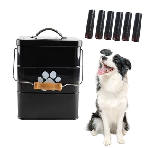 Dog Poop Trash Can Outside,1.58 Gallon Waterproof Metal Waste Bin with Lid,Small Portable Outdoor Bucket for Pet Disposal,Garbage Trashcan with 75 Bags,Suitable for Odor Control in Patio and Backyard