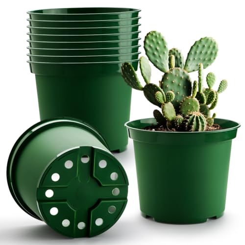 RooTrimmer 3 Gallon Plastic Nursery Pots, 10 Inch Round Plant Pots with Drainage Holes, 10 Pack Planting Pot for Outdoor Indoor Plants, Gardening Gifts for Women, Green - size: 3Gallon-10P-Green