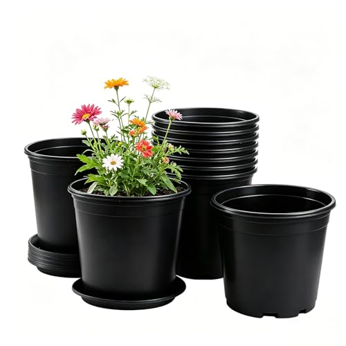 1 Gallon Pots for Plants, 10 Pack Thicken Durable Plastic Nursery Pots - color: Black