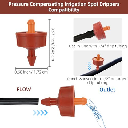 60PCS 3 GPH Pressure Compensating Drip Irrigation Spot Watering Drippers/Emitters, Self-Cleaning Constant Flow Drip Irrigation Emitters Heads Irrigation Drippers Parts for Drip Irrigation System - color: 60PCS, size: 3 GPH