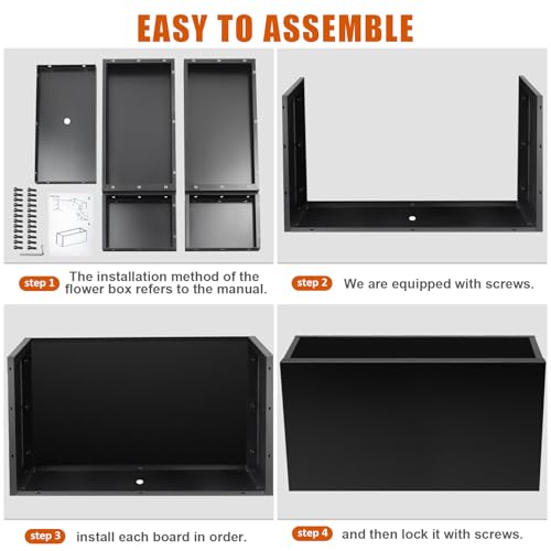 40"x16"x24" Steel Planter Box, Metal Large Rectangular Planter - color: Black, size: 40"L x 16"H x 24"W