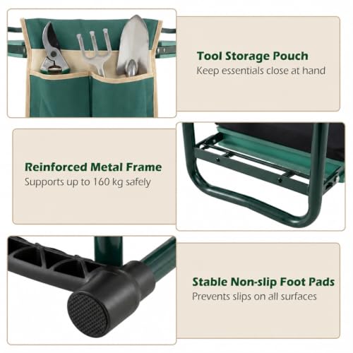 GIANTEX Garden Kneeler and Seat, Foldable 2-in-1 Gardening Bench, Green - color: Green, size: 23" x 12" x 19.5"