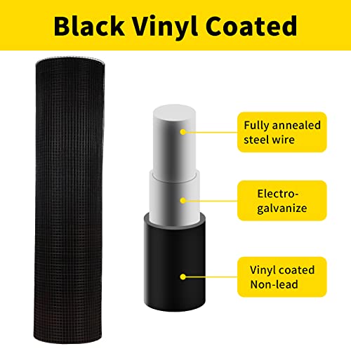 Hardware Cloth PVC Coated Wire Mesh 48'' x 50' 1/4inch Mesh Black Vinyl Coated Fence Chicken Wire Fencing 19 Gauge Chain Link Fence for Chicken Coop,Animal Control,Gutter Guard, and Home Improvement…