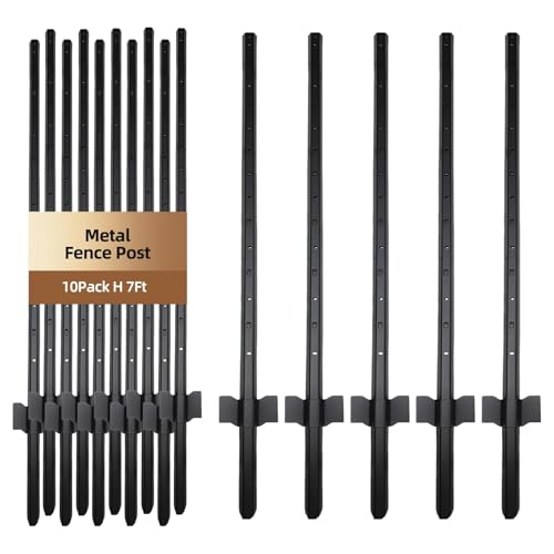 Metal Fence Post 7FT, 10 Pack Heavy Duty T Posts for Garden - size: 7FT