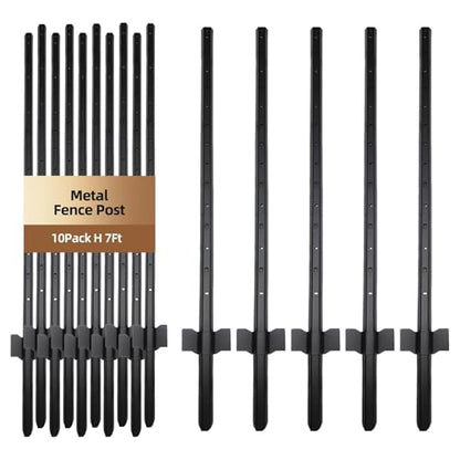 Metal Fence Post 7FT, 10 Pack Heavy Duty T Posts for Garden - size: 7FT