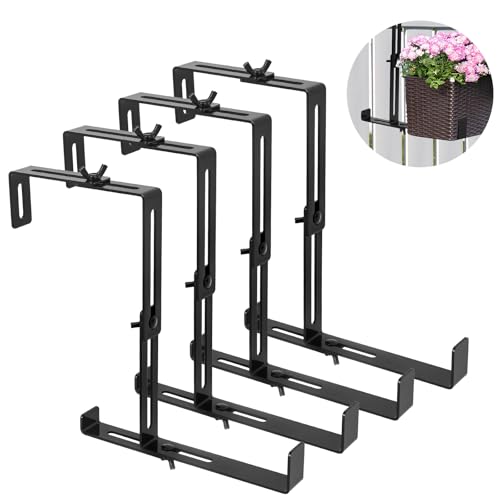 4 Pcs Adjustable Window Box Brackets, Universal Steel Hanging No Drill Planter Flower Box Brackets for Deck, Window Sill, Balcony, Fences, Patio - size: 4 Pcs
