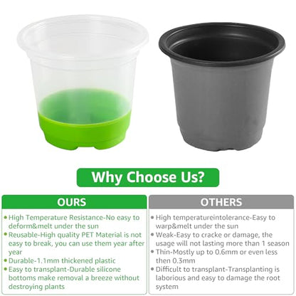 MIXC Clear Nursery Pots with Silicone Base, 4-Inch, 60-Pack - color: Green, size: 4 Inch-60Pcs