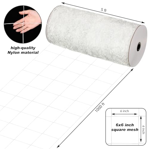 Berlune 5 x 1000 ft Trellis Netting Roll Heavy Duty Nylon Garden Trellis Netting with 6 Inch Mesh Soft Plant Support Net for Climbing Plants, Grape Racks, Growing Support Bean, Pea, Tomatoes - size: 5 x 1000 ft