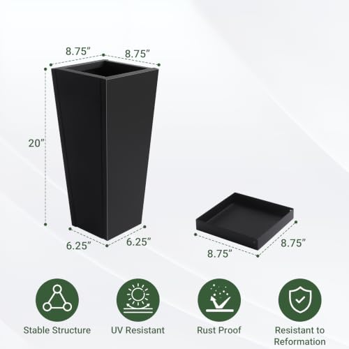 20" Metal Tall Outdoor Planters Set of 2, Durable & Wealtherproof - size: 20" H