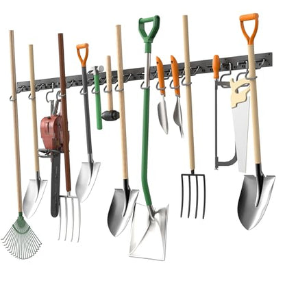 TORACK Plastic Wall Mounted Mop and Broom Holder, Garden Tools Organizer