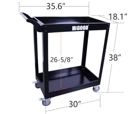 Heavy Duty Service Utility Cart,2 Shelf Steel, 800-Pound Capacity, 35.6 x 18.1x38-Inch Black - color: Black