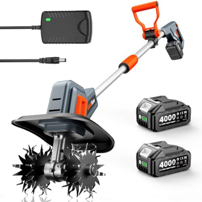 Cordless Tiller Cultivator for Gardening, Battery Powered Garden Rototiller - size: 9 inch x7 inch
