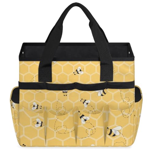 Garden Tote Bag with Pockets Honeycomb Gardening Bags for Tools Organizer Heavy Duty Storage Bag with Handle for Lawn Yard Casual - color: Honeycomb
