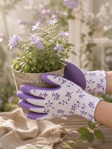 1Pair Nylon Gardening Latex Gloves, Suitable for Women Garden Planting, Digging and Weeding, Multi-purpose Gloves - color: Purple