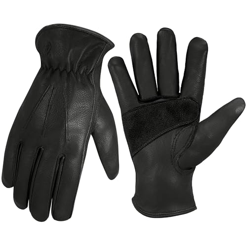 Leather Work Gloves for Men & Women, Reinforced Durable Gardening Gloves,Cowhide Work Gloves,Puncture & Cut Resistant - color: Black, size: Small