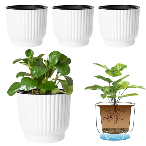 T4U Self Watering Pots for Indoor Plants, 7 Inch 4 Pack Planter White - color: White, size: 7 Inch