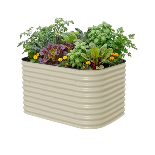 32" Extra Tall Raised Garden Bed Kits, 3.5 x 5 x 2.7ft Raised Planter Box Outdoor, 2 x 6.5 x 2.7ft Deep Root 6 in 1 Modular Metal Raised Beds for Gardening Vegetables Flowers Fruits - Pearl White - color: Pearl White, size: 6IN1 Modular