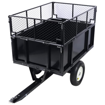 ATV Trailer Steel Dump Cart, 750lbs 22 Cubic Feet Utility Trailer Lawn Garden Trailer with Heavy Duty Tow Behind Carts and Removable Sides for Tractors, ATV, UTV, Lawn Mowers