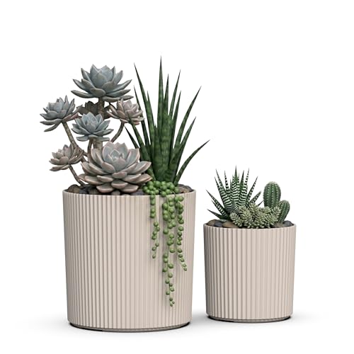 Mayne Haven 10in & 14in Round Fluted Modern Planter Set, Chai, 2-Pack - color: Chai, size: 10in and 14in