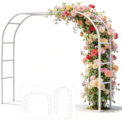 LeJoy Garden Metal Garden Arch Assembly 2 Sizes for Climbing Roses & Vines - color: White