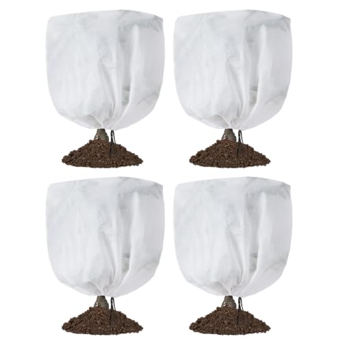 Garutom 4-Pack Plant Covers Freeze Protection 48" x 72" 2.2 oz, Frost Cloth Plants Jacket Drawstring Tree Cover for Outdoor Plants, Shrub Potted Plants Winter - size: 48"W x 72"H/4P