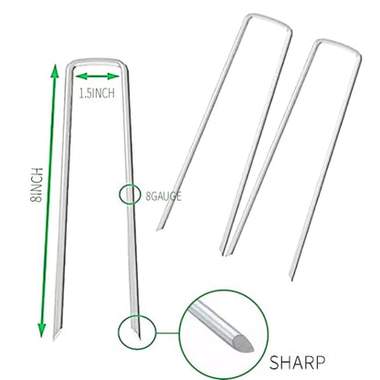 Landscape Staples 8 inch Ground Staples 8 Gauge for Lawn, 16Pack - size: 8 Inch