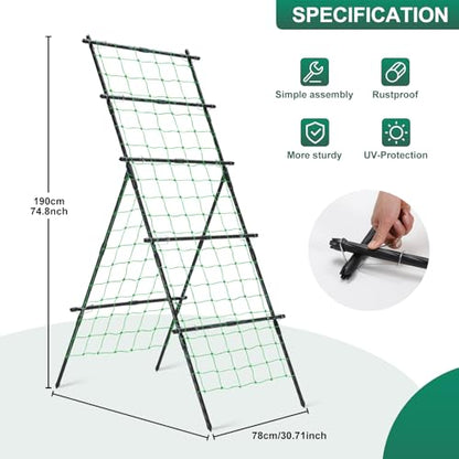 Cucumber Trellis A Frame Garden Trellis 31 x 26 x 75 in - size: 74.8 x 30.71 x 30.71 in, A-Frame, Black