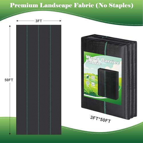 FEED GARDEN 3FT x 50FT Landscape Fabric Weed Barrier Fabric, Heavy Duty Weed Control Mat, Weed Blocker Ground Cover Geotextile Fabric for Gardening - size: 3FTx50FT