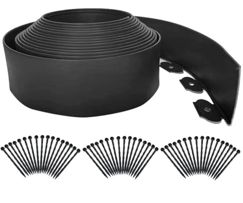 Landscape Edging 33FT,Garden Edging Borders [Extra Tall 4IN High] Flexible Lawn Edging Kit with Total 50pcs Stakes,Plastic Fence Edge DIY for Yard,Tree,Flowerbeds,Landscaping,Grass -Black - color: Black, size: 4IN x 33 FT