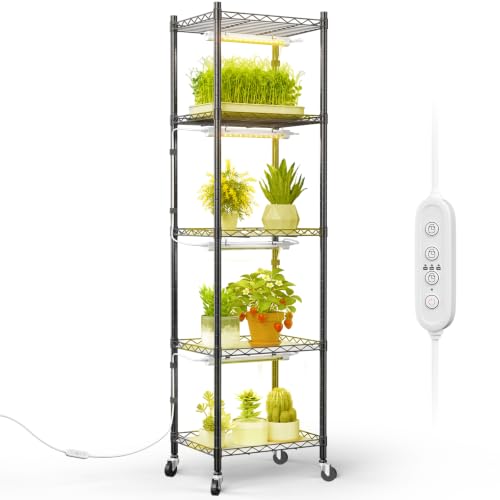 FREELICHT Plant Stand with Grow Light 5-Tier, 4×10W 5000K, 15.7x11.8x61.5IN - size: 15.7x11.8x61.5IN