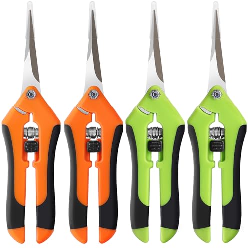 4 Pack Pruning Shears 6.5 Inch Stainless Steel Garden Scissors - color: Orange Green