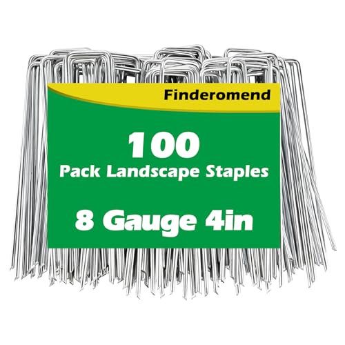 100 Pack Landscape Staples, 4" 8 Gauge Galvanized Steel Garden Stakes,Landscape Pins Turf Staples for Securing Weed Barrier Artificial Grass - size: 4in