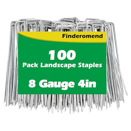 100 Pack Landscape Staples, 4" 8 Gauge Galvanized Steel Garden Stakes,Landscape Pins Turf Staples for Securing Weed Barrier Artificial Grass - size: 4in