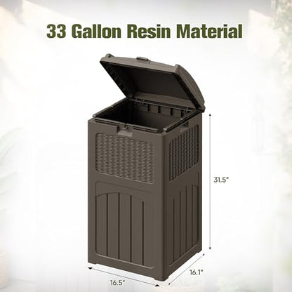 Devoko 33 Gallon Outdoor Trash Can, Hideaway Garbage Bins with Tiered Lid - color: Deep Brown, size: 1 Pack