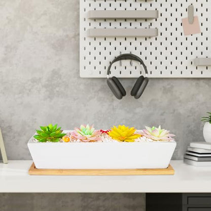 Succulent Pots, 12.1'' Ceramic Pots for Indoor Plant, Window Sill Planter - color: White