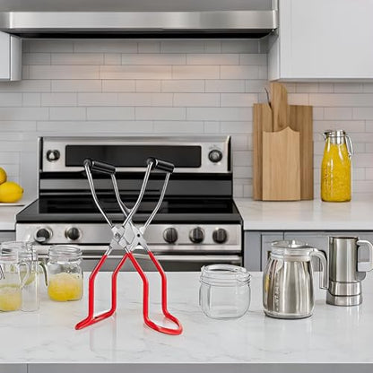 Canning Jar Lifter Tongs - Stainless Steel Jar Lifter with Rubber Grips - color: Red